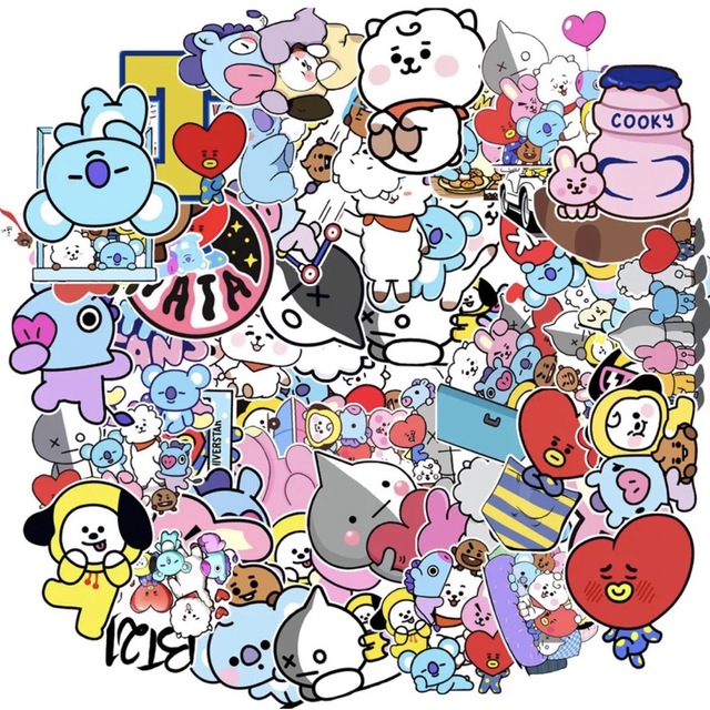 防弾少年団(BTS)(ボウダンショウネンダン)の防水ステッカー♡BTS  BT21♡シール♡50枚♡フレークシール♡PVC加工☆ インテリア/住まい/日用品の文房具(シール)の商品写真