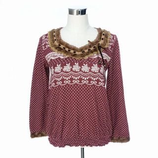 アクシーズファム(axes femme)のアクシーズファム ニット ニットソー 長袖 花柄 ドット レース M ボルドー(ニット/セーター)