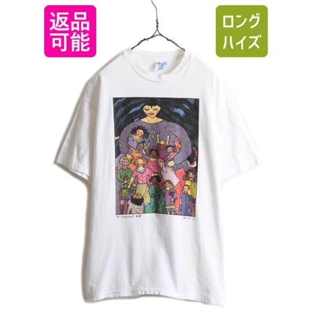 90s USA製 ポップ アート プリント 半袖 Tシャツ L 白 オールド