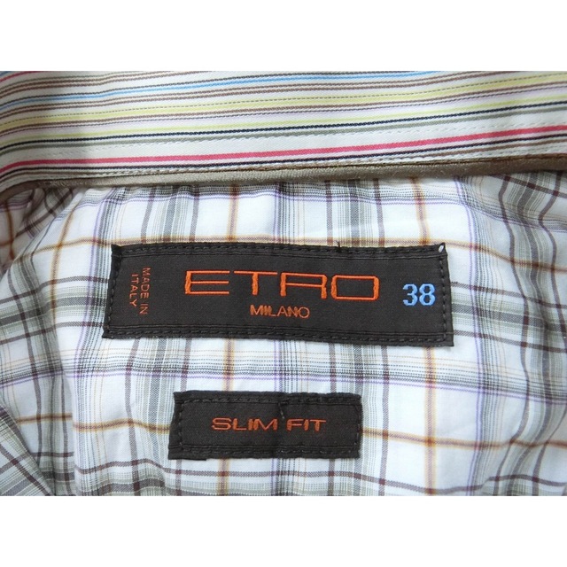 ETRO(エトロ)のETRO エトロ　茶系のチェックで襟とカフスがストライプの長袖シャツ 38 メンズのトップス(シャツ)の商品写真