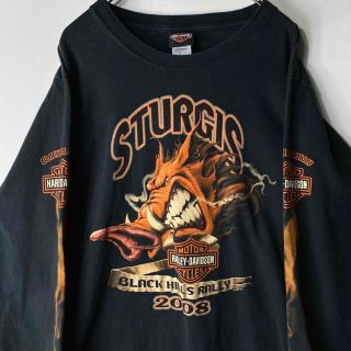 ハーレーダビッドソン(Harley Davidson)の00’s メキシコ製 ハーレーダビッドソン ロンT 袖プリ ブラック M(Tシャツ/カットソー(七分/長袖))