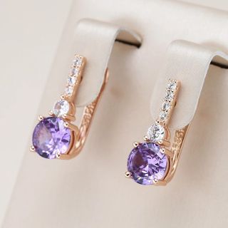 セール❣️【14KGP刻印585RG】紫 パープル ラウンド ジルコン ピアス(ピアス)