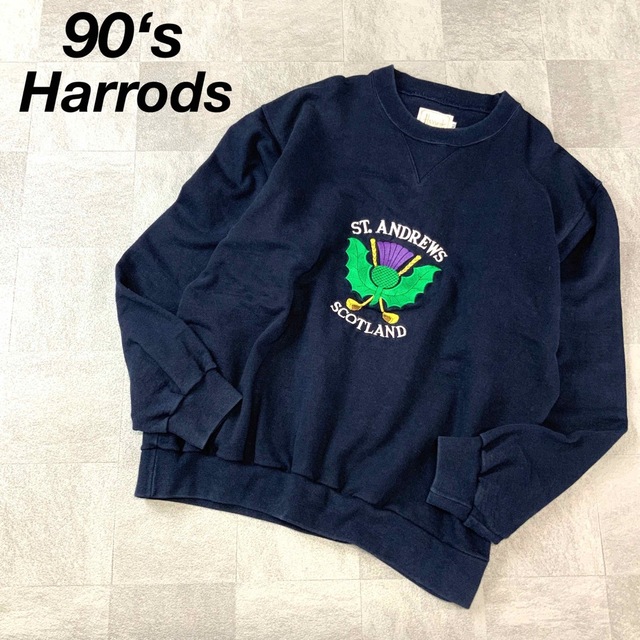 Harrods(ハロッズ)の90‘s ギリシャ製 Harrods ハロッズ 刺繍 vガゼット スウェット メンズのトップス(スウェット)の商品写真