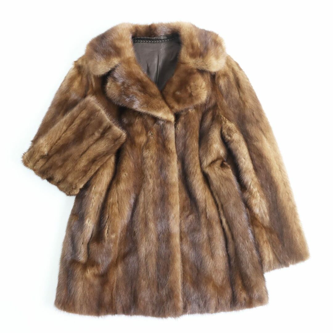 美品△MINK ミンク 裏地ロゴ総柄 本毛皮ショートコート ジャケット