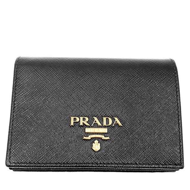 PRADA 二つ折り財布 コンパクト ウォレット サフィアーノ レザー ブラック