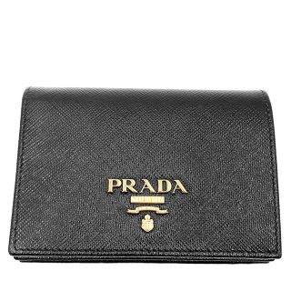 プラダ(PRADA)のPRADA プラダ 二つ折り財布 NERO ネロ VITELLO MOVE 小さめ コンパクトウォレット  サフィアーノ   ブラック 黒 ゴールド金具 レディース 定番 美品【中古品】(財布)