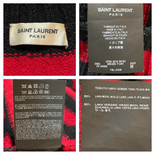 Saint Laurent(サンローラン)の本物 美品 ランウェイ サンローランパリ ボーダー セーター M 黒 赤  レディースのトップス(ニット/セーター)の商品写真