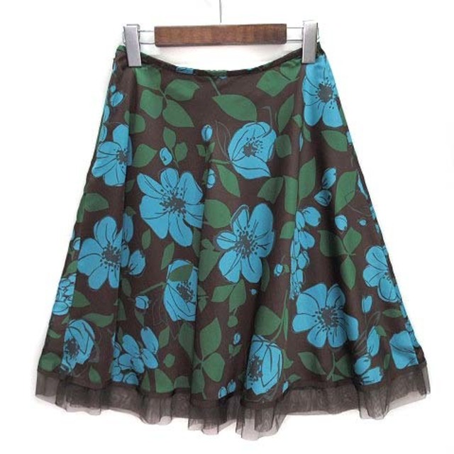 M'S GRACY(エムズグレイシー)のエムズグレイシー サテンフラワー スカート 裾チュール 膝丈 フレア 花柄 38 レディースのスカート(ひざ丈スカート)の商品写真