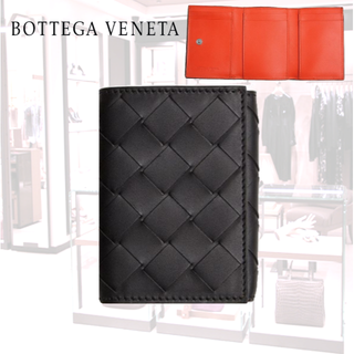 ボッテガヴェネタ(BOTTEGA VENETA)のボッテガヴェネタ バイカラー 3つ折り財布 ブラック/オレンジ(折り財布)