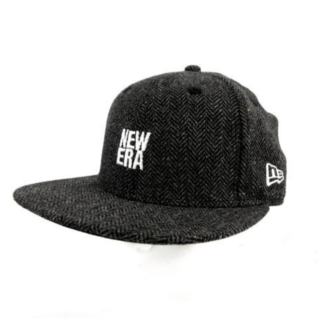 NEW ERA キャップ 9FIFTY ロゴ ウール混 ヘリンボーン グレー 黒