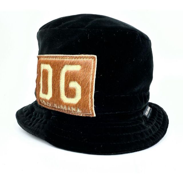 ドルガバ D&G ハット 黒 ブラック 帽子 サイズ59 ハラコ ベロア 仔牛