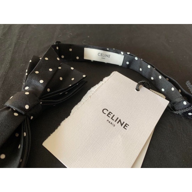 CELINE セリーヌ シルク蝶タイ パピヨン ブラック×ホワイト ドット 水玉 2