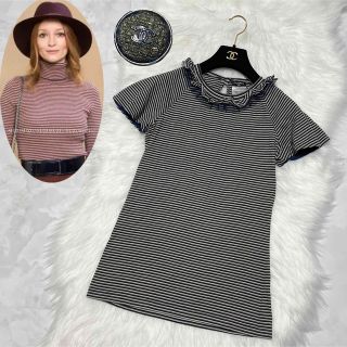 CHANEL - 本物 美品 シャネル COCOボタン フリル付 ボーダー 半袖