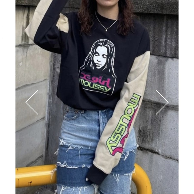 moussy(マウジー)の即完売品♡MOUSSY×X-girlコラボ♡XG FACE LS Tシャツ♡黒 レディースのトップス(Tシャツ(長袖/七分))の商品写真