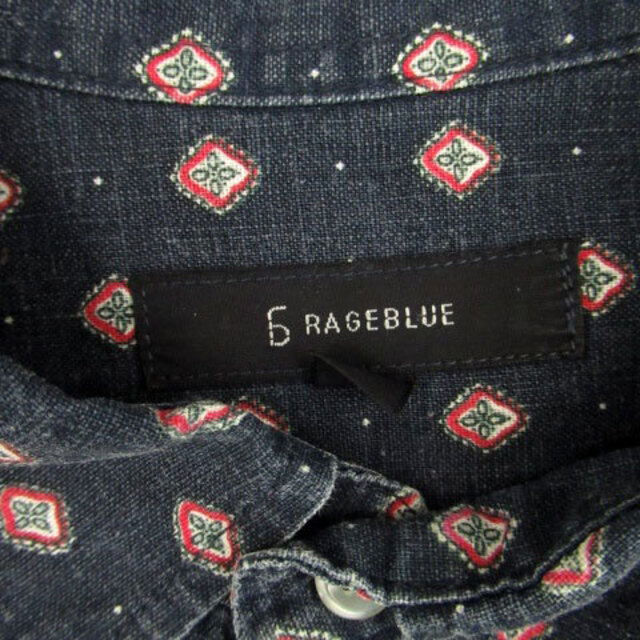 RAGEBLUE(レイジブルー)のレイジブルー カジュアルシャツ 長袖 総柄 リネン M 紺 ネイビー 赤 レッド メンズのトップス(シャツ)の商品写真