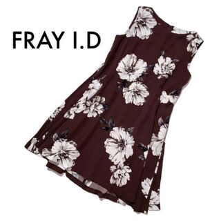 フレイアイディー(FRAY I.D)の美品 フレイアイディー ノースリーブ花柄ワンピース ブラウン 白 1 M ドレス(ひざ丈ワンピース)