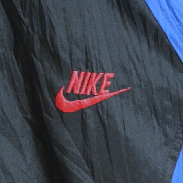 《ナイキ》90s銀タグ　刺繍ロゴ　青×黒×赤　Lサイズ　ナイロンジャケット 3