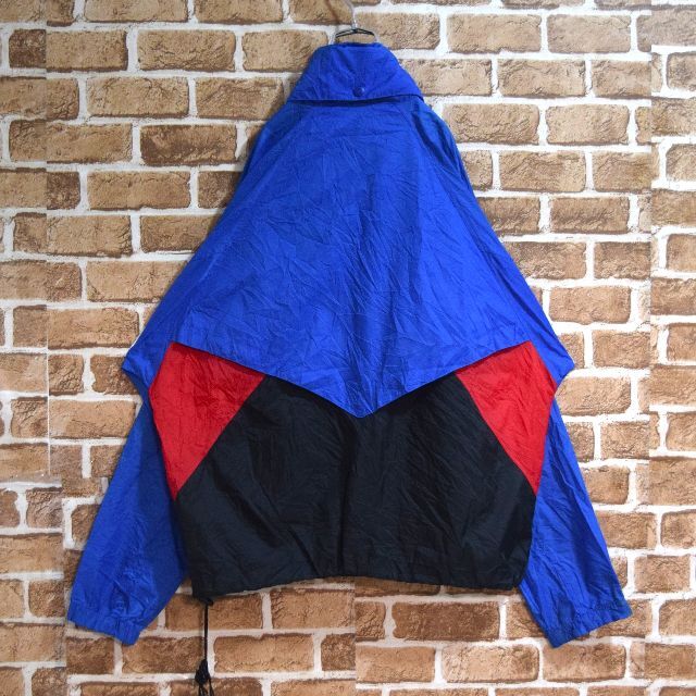 《ナイキ》90s銀タグ　刺繍ロゴ　青×黒×赤　Lサイズ　ナイロンジャケット 5