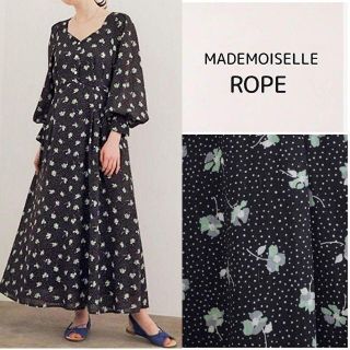 ロペマドモアゼル(ROPE mademoiselle)の【ロペマドモワゼル】ロングワンピース　フラワープリント　花柄　M　手洗い(ロングワンピース/マキシワンピース)