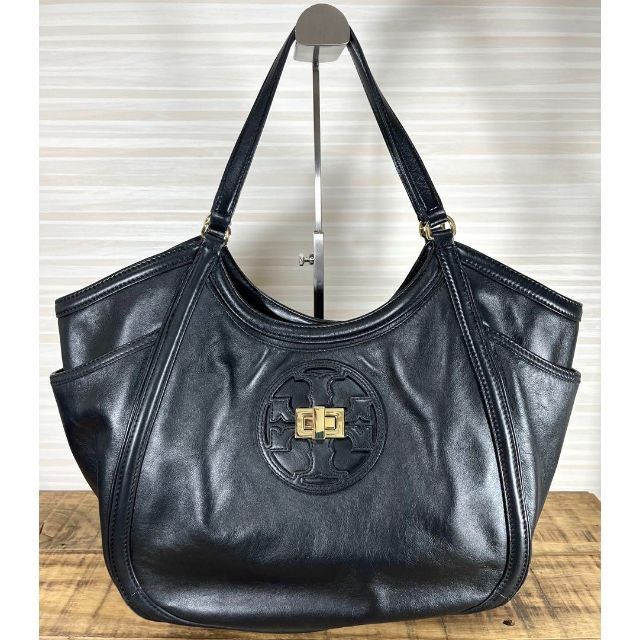 Tory Burch(トリーバーチ)の【美品】トリーバーチ トートバッグ  本革　大容量　ブラック　収納袋ターンロック レディースのバッグ(トートバッグ)の商品写真