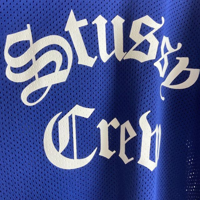 ゲームシャツ、ビッグロゴ】stussyメッシュ古着ブルー青ストリート半袖