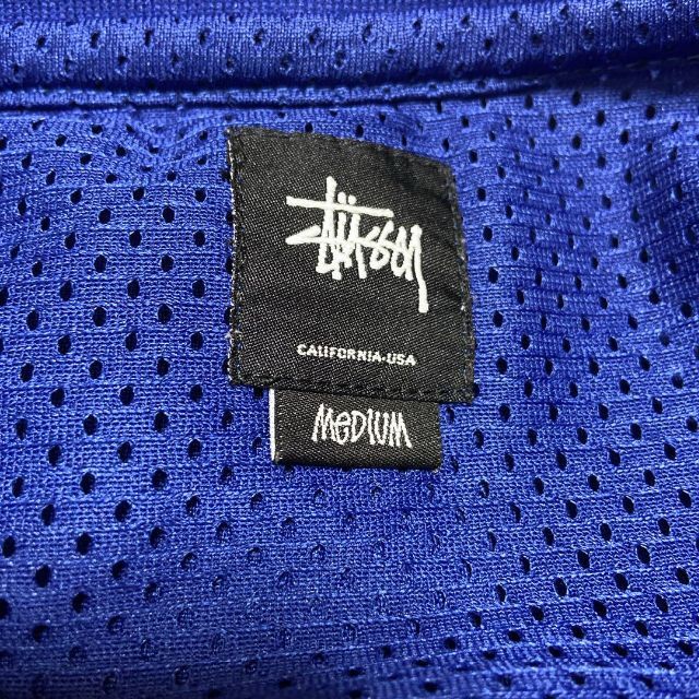 ゲームシャツ、ビッグロゴ】stussyメッシュ古着ブルー青ストリート半袖