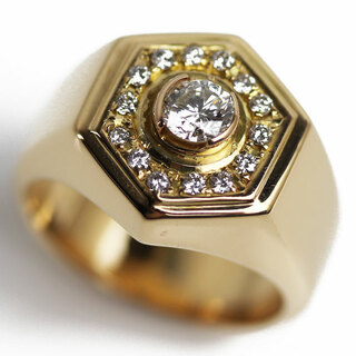 K18YG イエローゴールド リング・指輪 ダイヤモンド0.35ct 17号 12.4g メンズ【美品】