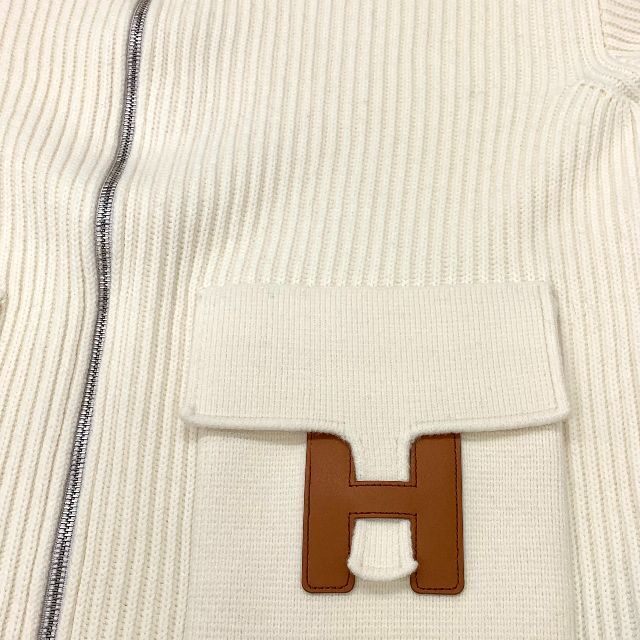 Hermes(エルメス)の6217 未使用 エルメス Hロゴ ポケット ウール ニット レザー ジャケット レディースのジャケット/アウター(ブルゾン)の商品写真