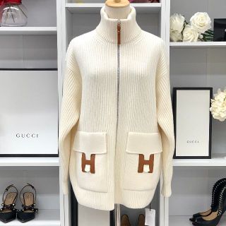 エルメス(Hermes)の6217 未使用 エルメス Hロゴ ポケット ウール ニット レザー ジャケット(ブルゾン)