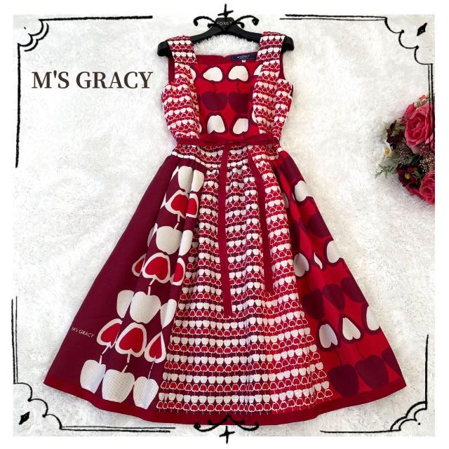 訳あり極美品✨M'S GRACY ワンピース リンゴ レッド ノースリーブ 38