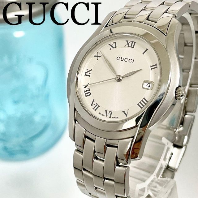 232 GUCCI グッチ時計　メンズ腕時計　ホワイトシルバー　シンプル　人気 | フリマアプリ ラクマ
