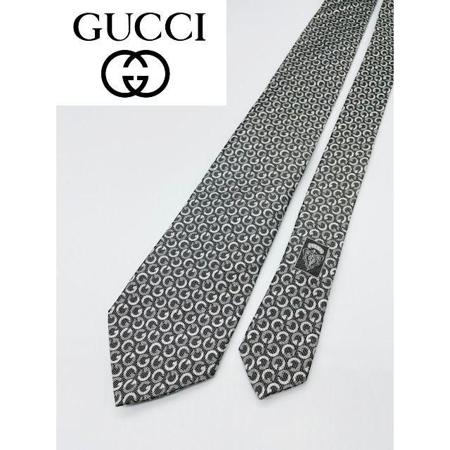 GUCCI】グッチ 美品 GG総柄 メンズ ビジネスネクタイ グレー-