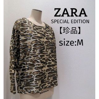 ザラ(ZARA)のザラ zara 【珍品】 総柄 スパンコール アニマル柄 プルオーバー M(Tシャツ(長袖/七分))