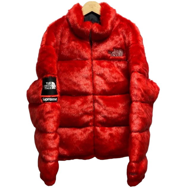 2種類選べる シュプリーム ノースフェイス Faux Fur Nuptse Jacket 赤