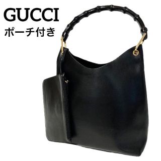 グッチ(Gucci)の美品✨グッチ バンブー レザー ハンド ワン ショルダー バッグ ポーチ付き 黒(ハンドバッグ)