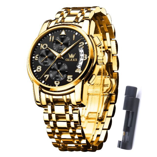 【色: ブラック】[OLEVS] 腕時計 メンズ かっこいい クロノグラフ 時計 | フリマアプリ ラクマ