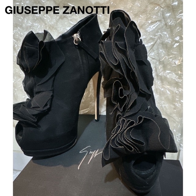 GIUSEPPE ZANOTTI シルクフリル オープントゥ ブーティ パンプス 半額