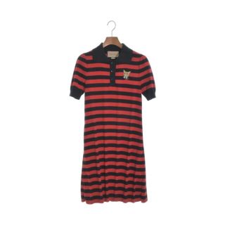 グッチ(Gucci)のGUCCI グッチ ワンピース XXS 赤x紺(ボーダー) 【古着】【中古】(ひざ丈ワンピース)