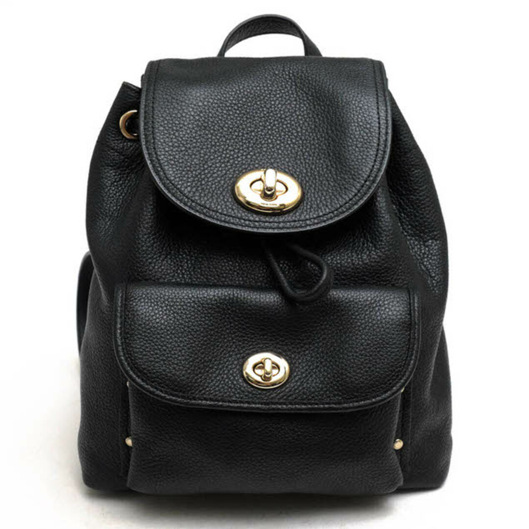 コーチ／COACH リュック バッグ バックパック レディース 女性 女性用レザー 革 本革 ブラック 黒 37581 Mini Turnlock  Rucksack In Polished Pebble Leather ミニ ターンロック 巾着型 シボ革 シュリンクレザー | フリマアプリ ラクマ