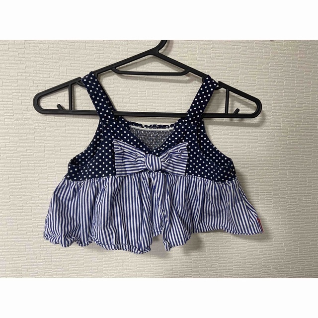 mou jon jon(ムージョンジョン)のmoujonjon ドット×ストライプ　リボンビスチェ　 キッズ/ベビー/マタニティのキッズ服女の子用(90cm~)(その他)の商品写真