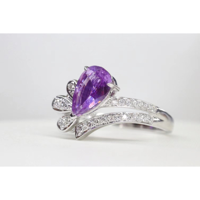 天然非加熱ピンクパープル サファイア ダイヤ リング1.06ct k18 f
