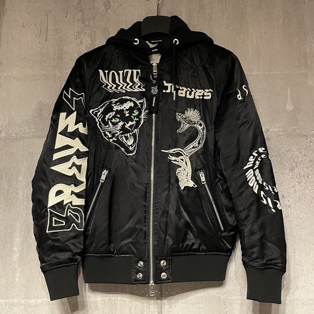 DIESEL 黒 ブラック ブルゾン MA-1 刺繍 ☆お求めやすく価格改定☆ www
