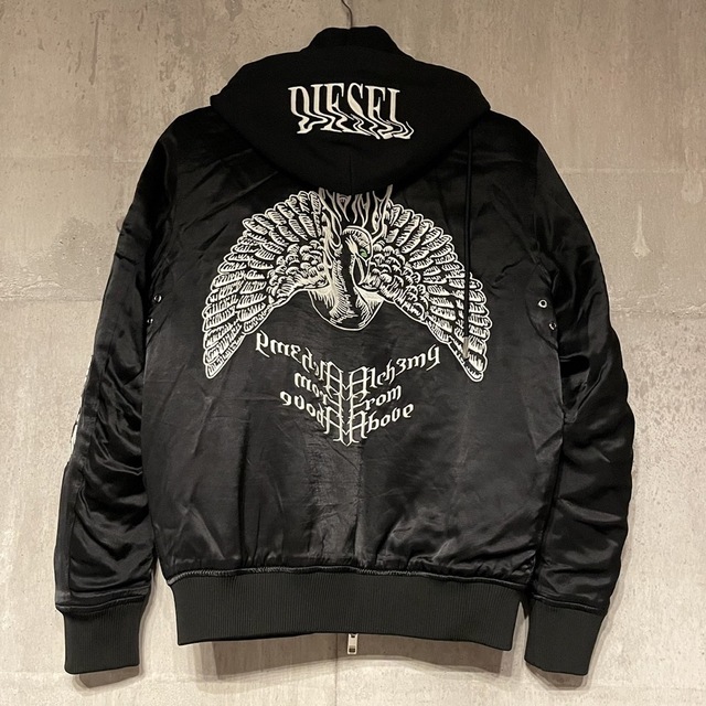 DIESEL 黒 ブラック ブルゾン MA-1 刺繍 公式の店舗 previntec.com