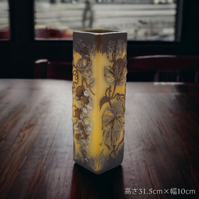 証明書付】高さ31.5㎝ 幅10㎝エミールガレ 花瓶 カメオ彫 スフレ技法