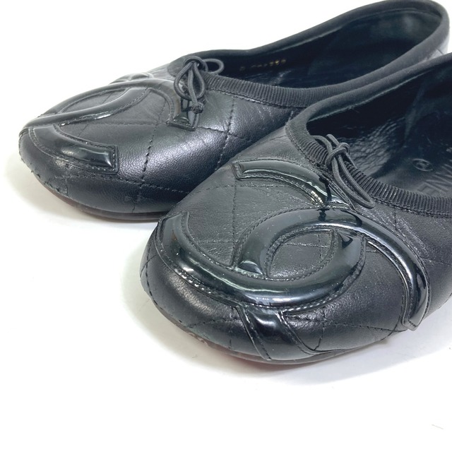 シャネル CHANEL CC ココマーク リボン G24712 カンボンライン フラットシューズ 靴 レザーシューズ レザー ブラック