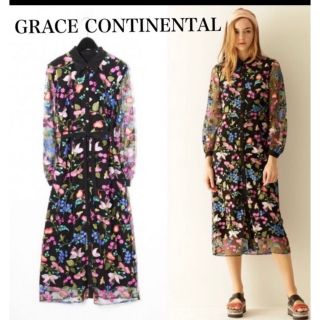 グレースコンチネンタル(GRACE CONTINENTAL)の【グレースコンチネンタル】花柄刺繍ドレスワンピース♡チュール ロングワンピース(ロングワンピース/マキシワンピース)