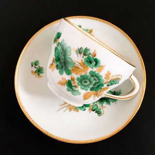 マイセン(MEISSEN)の古マイセン 金彩 花のブーケ文 ワトーグリーン カンテ コーヒーC&S ④(食器)