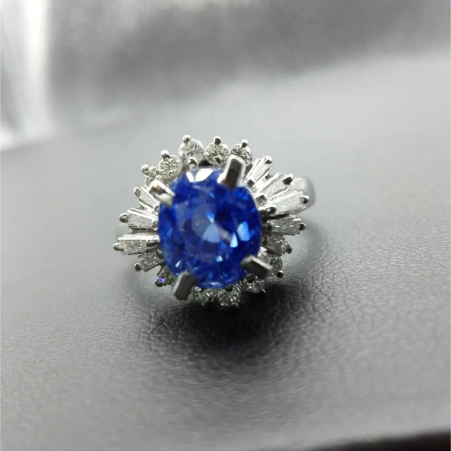 アクセサリー高品質☆非加熱　3.52ct サファイアダイヤリング　pt900 ソーティング