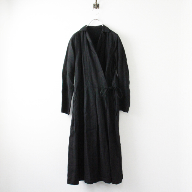 nest Robe(ネストローブ)の美品 nest Robe ネストローブ リネン 羽織 カシュクール ワンピースコート /ブラック 黒 麻 タック入り【2400013274074】 レディースのジャケット/アウター(その他)の商品写真