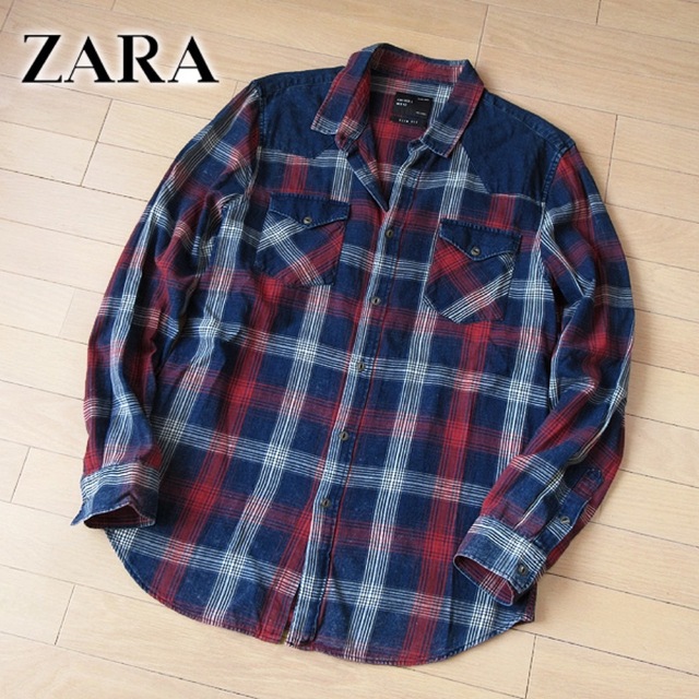 ZARA(ザラ)の美品 (EUR)L ザラ ZARA MAN メンズ チェック柄デニムシャツ メンズのトップス(シャツ)の商品写真